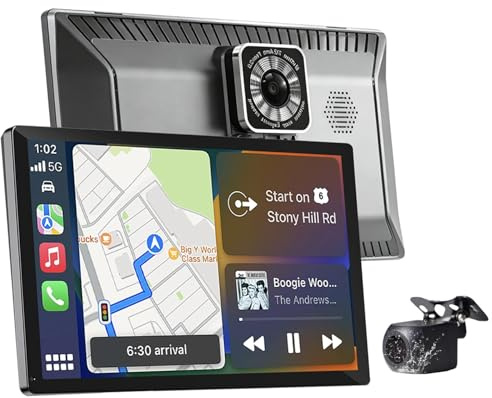 9 Zoll CarPlay Display für Autos - Kompatibel mit Apple CarPlay & Android Auto, Bluetooth 5.3,1080P Rückfahrkamera, GPS Navigation, FM, AUX,(mit Halterung Saugnapf)