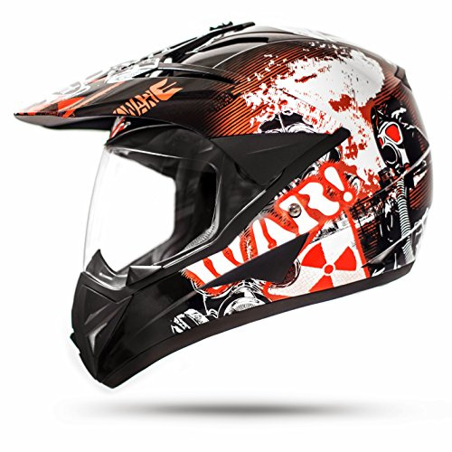 ATO-Moto 805 GS War Black Crosshelm mit Visier für Quad ATV Enduro Motorradhelm ECE 2205 Größe: S bis XL