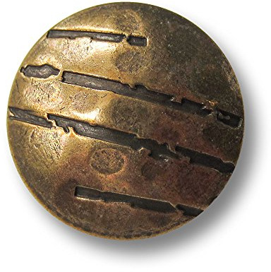 6er Set gewölbte altertümlich wirkende Metall Ösen Knöpfe in Antik-Optik mit gehämmert wirkender Oberfläche und vier Kerben/messing- bis altmessingfarben, tw. geschwärzt/Metallknöpfe/Ø ca. 28mm