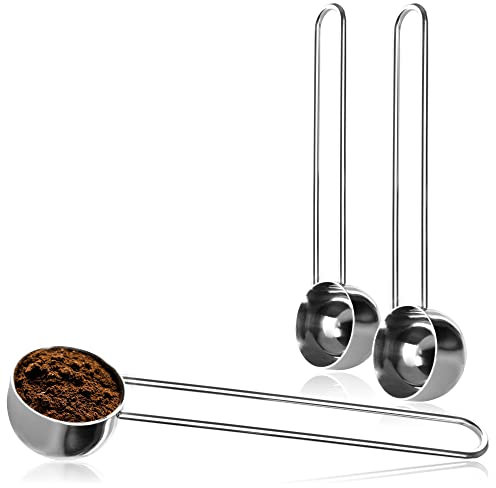 COM-FOUR® 3x Kaffeemaßlöffel aus rostfreiem Edelstahl - Dosierlöffel für Tee, Kaffee, Cappuccino, Kakao und Espresso - Messlöffel mit Drahtgriff, einfache Dosierung (silberfarben - 25ml)
