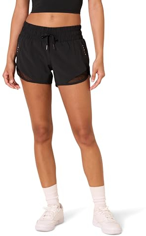 Amazon Essentials Women's Regular-Fit Athletic Ruched Waistband Woven Running Shorts with Zip Pocket, Black, X-Large