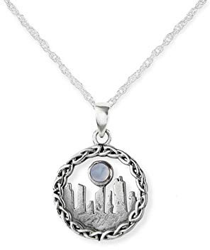 Outlander Inspired 925 Sterling Silver Precious Metal Traditional Scottish Highland Interlace Design Standing Stones Pendant Small - Genuine Moonstone