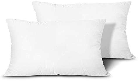 EDOW Throw Pillow Inserts, Set of 2 Lightweight Down Alternative Polyester Pillow, Couch Cushion, Sham Stuffer, Machine Washable. (White, 12x20)