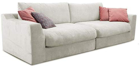 Cavadore Big Sofa Fiona / Große Couch inkl. Rückenkissen im modernen Design / 274x90x112 / Webstoff cream