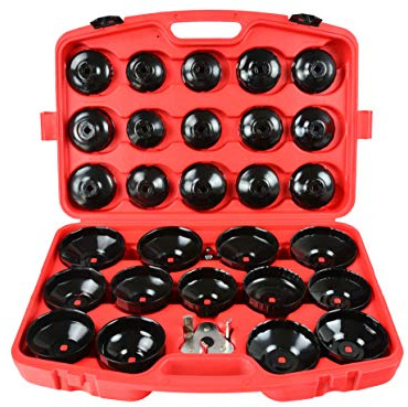 BSD Jeu de Clés de Filtre à Huile - Set de Outils pour Filtres à Huile, Outils de Démontage de Filtre à Huile - 1/2” et 3/8” Carré - 65-108mm - 30 Pièces