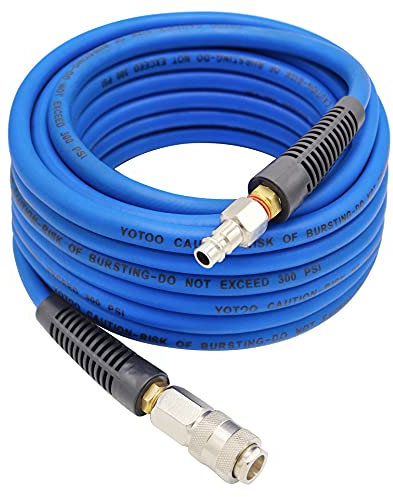 YOTOO Hybrid Air Hose 10m Long 6.5mm ID X 12mm OD 300 PSI with 1/4-Inch Europe Steel Quick Coupler Fittings and Bend Restrictors for Heavy Duty, Lightweight, Flexible at All Weather Use, Blue
