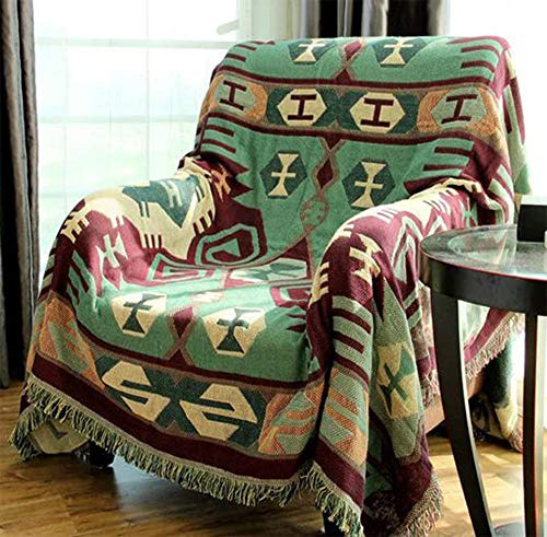 RAIN QUEEN Indian Rag Rug,Oriental Carpet,Colorful Tribal Pattern Sofa Chair Cover Tablecloth,Large Traditional Floor Mat (B2)