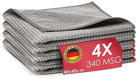 Wonder Shine Hochglanz-Tuch Made in Germany - Mikrofasertücher 40x40 cm - hochwertige Reinigungstücher für Küche, Bad & Autoplfege (4er Pack)