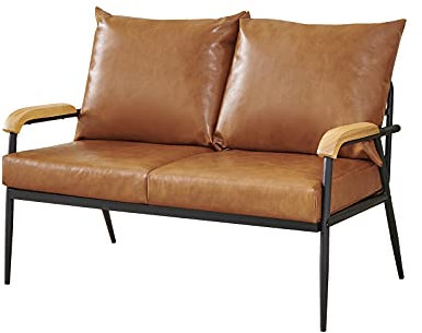 TUKAILAi Living Rom 2-Sitzer-Sofa, Kunstleder-Sessel mit Holzarmlehnen und Metallrahmen, kleines Sofa für Wohnzimmer, Schlafzimmer, Büro