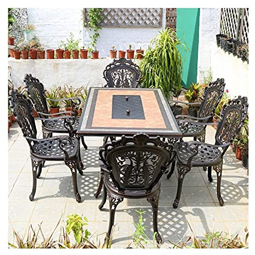Brasero Exterieur Table De Gril De Terrasse De Jardin, Ensemble Table Et Chaise en Aluminium, Table À Manger Extérieure pour Le Feu De Joie De L'équipe De Soirée Barbecue (Color : Table+6 Chairs)