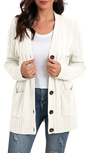 GRECERELLE Women's Knit Long Cardigans Jumpers Cardigan with Pockets with Buttons Ladies Loose Long Sleeve Knitwear Oversized Sweater Cardigan for Autumn Winter Spring