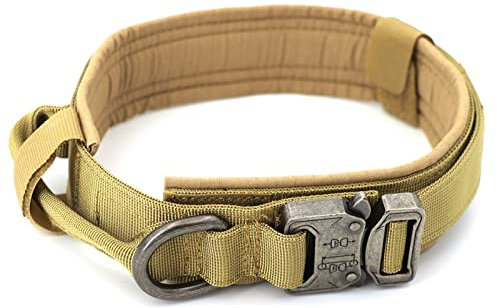 DHGTEP Militärische Taktische Hundehalsband Gepolstert Metallschnalle Verstellbare Hundeleine Kontrolle Handle Für Große Hund Walking Training (Farbe : Braun, Größe : XL)