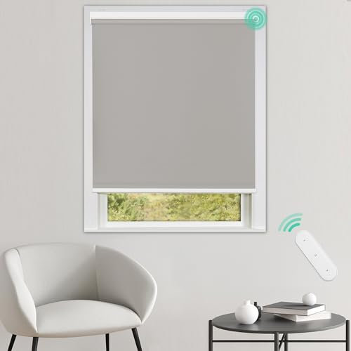 Allesin Elektrische Rollos Innen, Verdunklungsrollo mit Fernbedienung & Leiser Motor, B85 x H150 cm grau, Metal Klemmträger ohne Bohren Fensterrollo Innen Sonnenschutz Smart