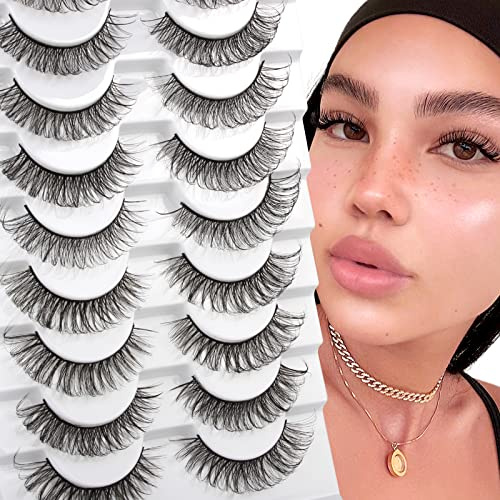 Glowing Win Falsche Wimpern Russian Strip Lashes Natürlich Look 3D Effect 10 Paar D Curl Kurze Künstliche Wimpern Katzenauge Cat Eye Wiederverwendbar Wispy Eyelashes