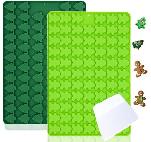 mini christmas Weihnachten Silikon Form Mini Lebkuchenmann+ Weihnachtsbaum Form 2 Stück, Antihaftend Backmatte Hundekekse für DIY Weihnachtsschokolade, Hundeleckerlies, Kekse, BPA-Frei