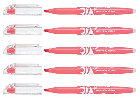 PILOT Frixion Light Natural Textmarker, abgeschrägte Spitze, Rot, 5 Stück
