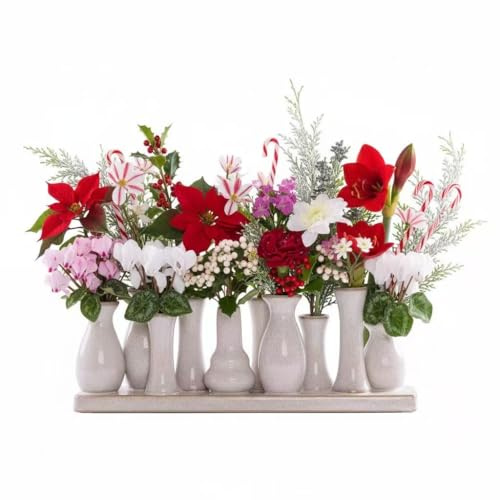 Jinfa Lot de 10 Vases Décoratifs en Céramique | 1 Pièce | Blanc Antique | Vases Minimalistes pour Fleurs Séchées, Pampas, Mariage et Maison | 31 x 7 x 11 cm