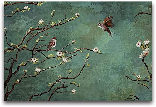 Papier Peint Panoramique Fleurs Et Oiseaux Vintage Papier Peint Intissé 3D Tapisserie Poster Decoration Murale Chambre Salon