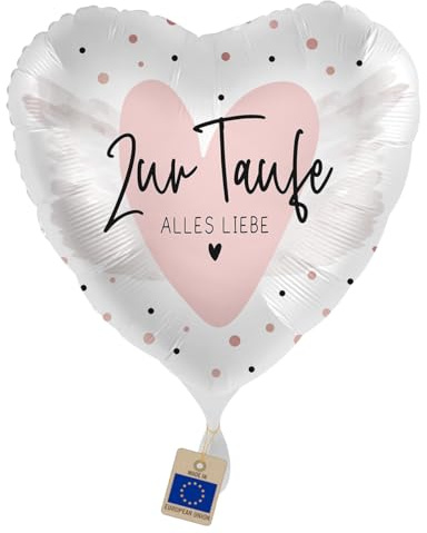 Folienballon Zur Taufe alles Liebe Deko Ballon Taufe Mädchen Dekoration Luftballon Herzen Tauffeier, Made in EU, ungefüllt, Helium geeignet
