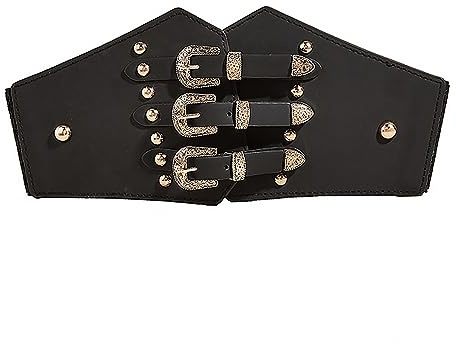 POFET Cinturones de corsé para Mujer Cintura de corsé de Cuero Vintage para Vestido Abrigo Camisa Disfraz de Cosplay - Negro