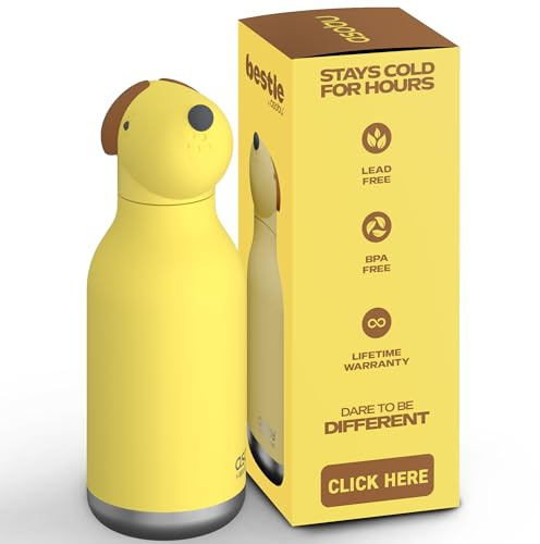 ASOBU Bestie Kindertrinkflasche mit Strohhalm – Isolierte Edelstahlflasche 420ml mit Hundekopf – Auslaufsicher & BPA-frei | 16 oz, kalt 24 Stunden, doppelwandige Vakuumisolierung, Lebensmittelqualität, auslaufsicher, tolle Geschenkidee