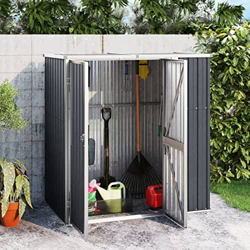 ZEYUAN Gerätehaus, Gartenschuppen, Fahrradunterstand, Garden Shed, Geräteschuppen, Gartenschrank, Gartenbox, Lagerschuppen, Gartenhütte, Anthrazit 161x89x161 cm Verzinkter Stahl