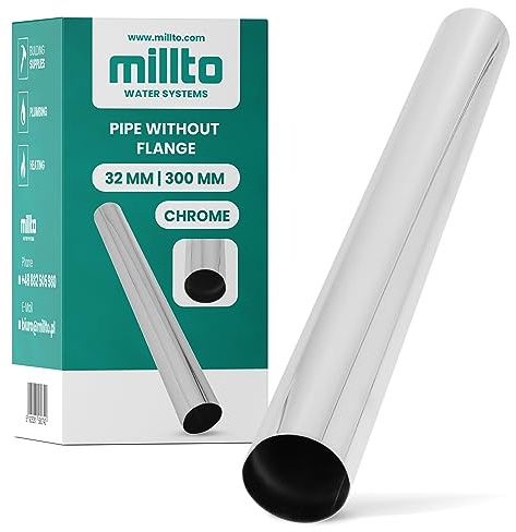 Millto™ Tauchrohr Bördelrohr Röhrensiphon 32 mm 300 mm Chrom Waschbecken Verlängerung Verstellrohr Flaschensiphon Waschtisch