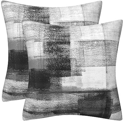 Kissenbezug 50x50 2er Set Schwarz Grau Weiß Kissenbezüge Deko Kissen Samt Sofakissen Modern Abstrakte Kissenhülle Dekokissen Aesthetic Couchkissen für Sofa Couch Wohnzimmer Zierkissen