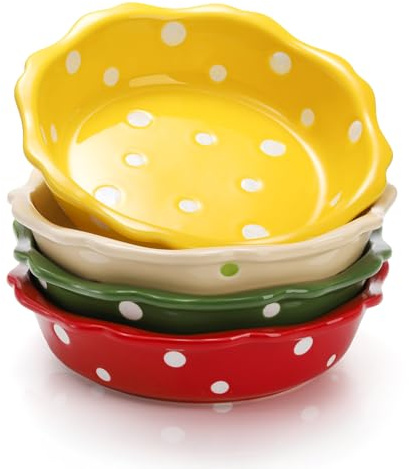 AVLA 4 Pack Ceramic Mini Pie Pans, 6 Inch Small Baking Pie Dish Plate, 10 oz Individual Deep Dish Pie Plate, Kitchen Bakeware Pot Pie Pans for Quiches, Tarts, Puddings, Apple Pecan Pie, Oven Safe