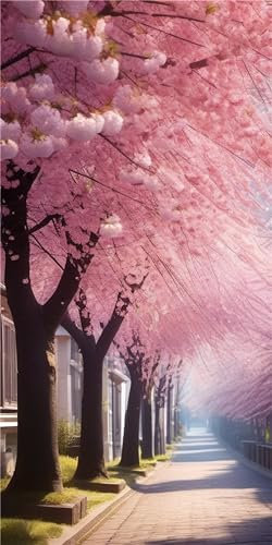 Diamond Painting Sakura-Straßen 5D DIY Diamant Painting Bilder Erwachsene Diamond Painting Zubehör Malen Nach Zahlen Basteln Erwachsene Diamont Painting Deko für Weihnachten Home Decor(80x160cm)-3L