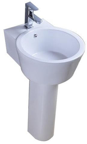 Standwaschbecken, Keramik-Sockelwaschbecken für Badezimmer, glänzend weißes Sockelwaschbecken, Sockel-Badezimmerwaschbecken mit Überlauf, Gästetoilette-Waschbecken