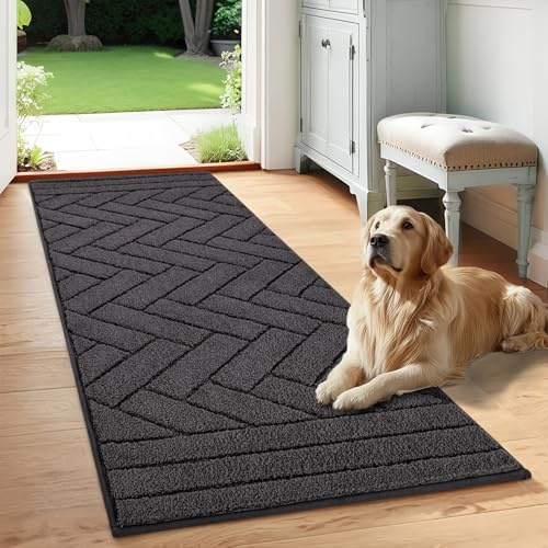 Tindbea Dog Mat for Muddy Paws,Absorbs Moisture Dirt Non-Slip Washable Mud Mat for Dogs,Soft Rubber Backing Front Inside Pet Rug for Entryway, Mud Dog Paws, Patio(24x59,Charcoal)