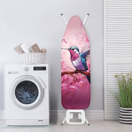 Poceacles Copriasse da stiro con stampa di colibrì e fiori di pesco, extra largo, copertura per asse da stiro, resistente, imbottita, con bordo elastico, XL