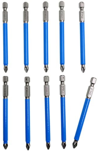 XMHF 10Pcs Anti Slip Phillips Cross Slot PH2 Short Screwdriver Bit Set 1/4 Inch Hex Shank 90mm Length S2 Steel with Magnetic Tip for Power Screwdriver Drill Impact Driver Kit Tools