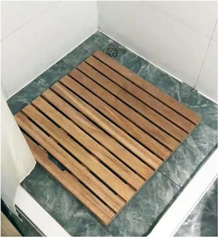 Badvorleger Holz Quadratische Duschmatte aus Teakholz, 19 Zoll, 21 Zoll, 23 Zoll, 25 Zoll, 27 Zoll, 29 Zoll, 31 Zoll, 33 Zoll, 35 Zoll, wasserdichte Badezimmer-Bodenmatten für Wohnmobile, Innen- und A