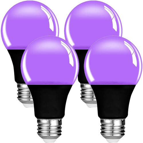 MODOAO lampadine nere, 4 Pz 9W lampadina UV LED con E27 Base, 395nm bagliore nella lampadina nera scura lampada UV, lampada fluorescente viola ultravioletta per Halloween Stage Illuminazione (nero)