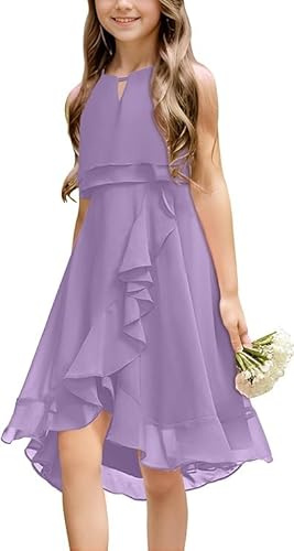 Haloumoning Robe d'été sans manches pour fille - Robe de princesse - Robe de demoiselle d'honneur - Danse - Bal - Mariage - Robe de demoiselle d'honneur