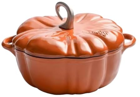 LVYUDS 3.3 Quart Dutch Oven Pumpkin Enameled Cast Iron Stew Pot, Binaural Design Non-Stick Pan Induction Cooker Compatible Suitable Braised Rice Porridge (Color : Orange, Size : 3.7L)