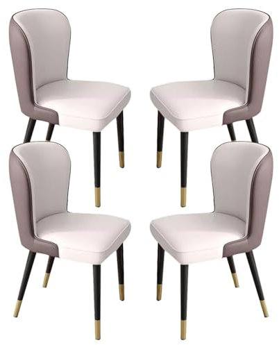 Widppsopt Esszimmerstuhl, Küchen-Esszimmerstuhl, 4er-Set, Holzbeine, Wohnzimmer-Lounge-Thekenstühle, modernes PU-Leder, hohe Rückenlehne, gepolsterter weicher Sitz (Farbe: Reisweiß + Braun)