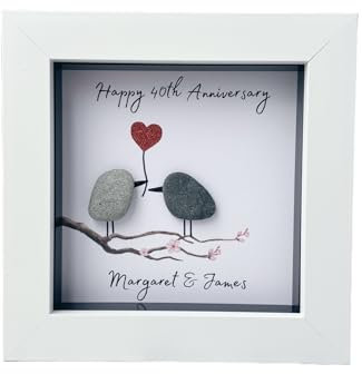 Personalised Anniversary Wedding Gifts, Anniversary Pebble Art 1st 5th 10th 15th 20th 25th 30th 35th 40th 45th 50th 55th 60th Wedding, Paper Silver Golden Ruby Pearl Diamond Emerald Crystal Keepsake