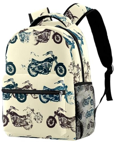 Campus Rucksack Reise Daypacks Retro Lines Motorräder Schulrucksack Büchertasche mit Flaschenhalter für Mädchen Jungen, mehrfarbig, One size
