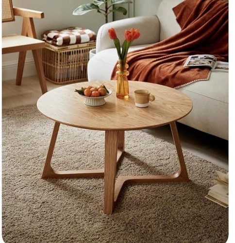 Table basse ronde en bois massif avec base à pieds en nœud, table d'appoint centrale moderne pour petit salon ou bureau