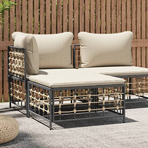 Xichuzi Gartenhocker mit Beige Kissen Poly Rattan, Hocker Outdoor, Gartenmöbel, Sitzhocker, Beistelltisch Outdoor, Blumenhocker, Pflanzen Hocker