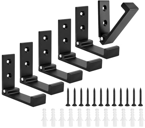 QWORK® 6 Pack Foldable Wall Hooks with 12 Screws, Heavy Duty Aluminum Alloy with Rustproof Black Finish, 15 kg Capacity