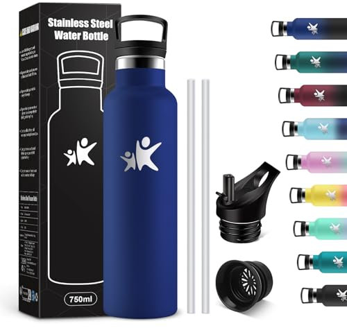 KollyKolla Botella Termica 750ml, Botella Agua Acero Inoxidable con Pajita y Filtro, Reutilizable, Termo a Prueba de Fugas, Sin BPA, Cantimplora para Deporte, Oficina, Gimnasio, Ciclismo, Escuela