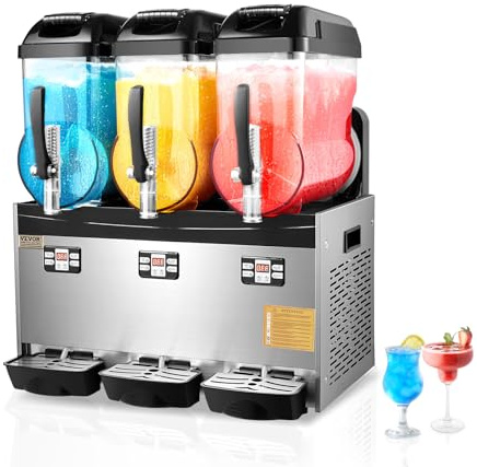 VEVOR Machine à Granité Commerciale 3x12 L Triple Réservoir, Machine à Boissons Glacées en Inox de 144 Tasses, Distributeur de Boissons Frappées Granitas Margarita Smoothie, pour Restaurant Café Bar