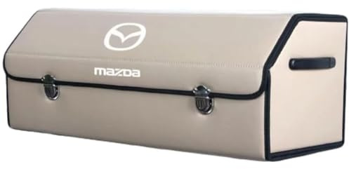 MANQII Kofferraum Organizer für Mazda CX-60 2022-2025, Leder Kofferraum Aufbewahrungsbox Teilt Faltbarer mit Deckel Wasserdichtes Innenraum Zubehör,D/Beige-L(75X31X29CM)