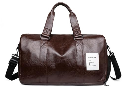 Sac de Voyage FANDARE Rétro en Cuir PU pour Femme et Homme - Sac de Sport et de Week-End - Sac à Bandoulière avec Compartiment à Chaussures - Marron