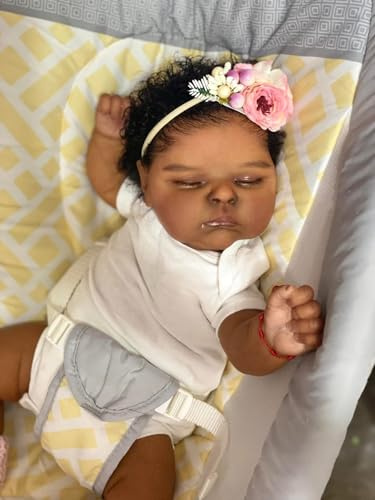 ROSHUAN Reborn Baby Puppen Schwarzes Mädchen 20 Zoll 50 cm Lebensechtes Neugeborenes Silikon Baby Realistisch Aussehende Baby Puppe Die Aussieht Wie Das Echte Leben Baby Puppe Silikon Ganzkörper