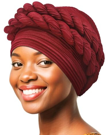 IYOU Afrikanisches Kopfbedeckungen für Schwarze Damen Rot Vorgebundenes Turban Stirnband Geflochtenes Dehnbares Kopftuch